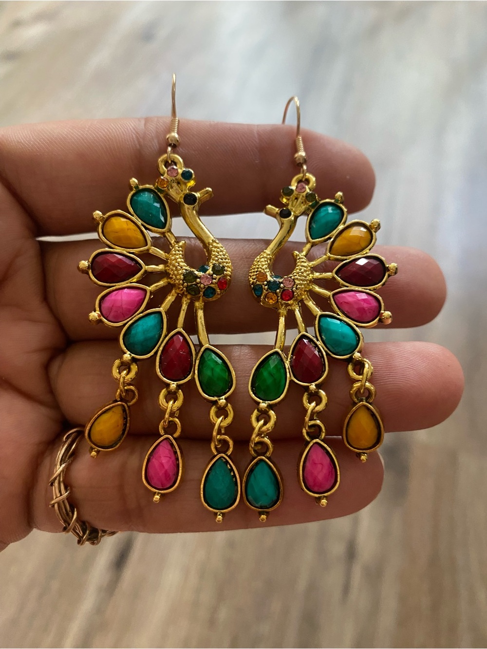 Gold-Tone Multicolor Peacock Dangle Earrings - Women's Jewelry